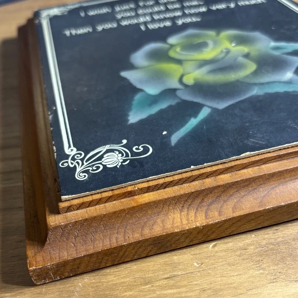 Vintage Meridiar‎ Wood Classic Handpainted Wooden Rose Love Plaque MCM Art 9